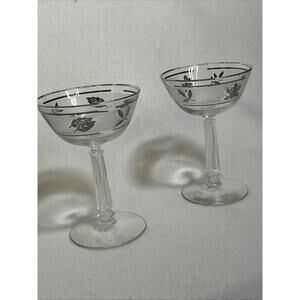 Libbey Silver Leaf Champagne Martini Sherbet Glasses X2 6 oz